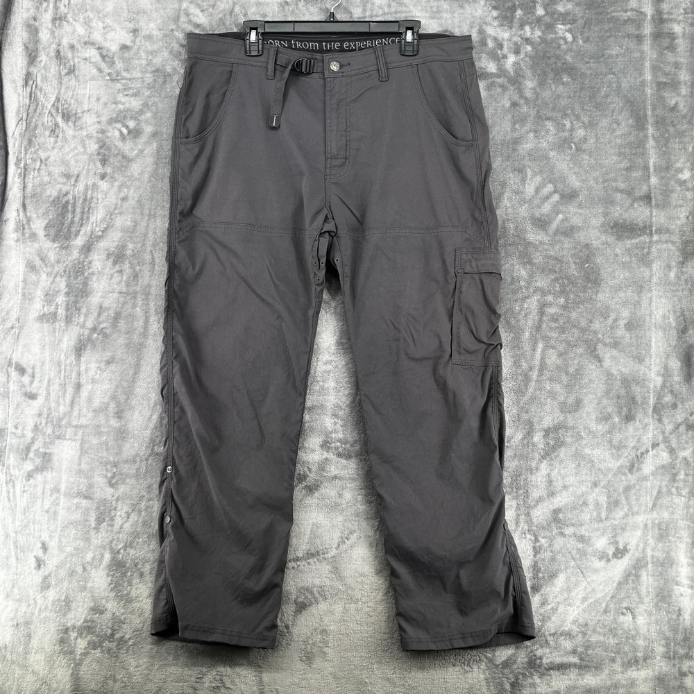 Prana Stretch Zion Pants Mens 38x30 Gray Belted Cargo Hiking Straight EUC